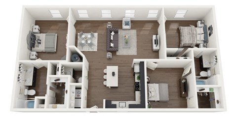 Floor plan for 3 beds, 2 baths, 1377 sqft
